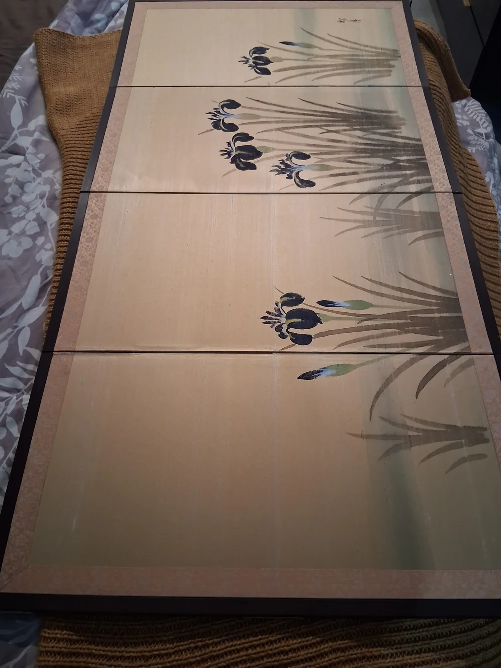 Japanese Four Panel Iris Byobu